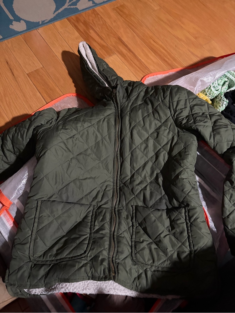 Womens Olive Green Quilted Hooded Jacket- Old Navy
